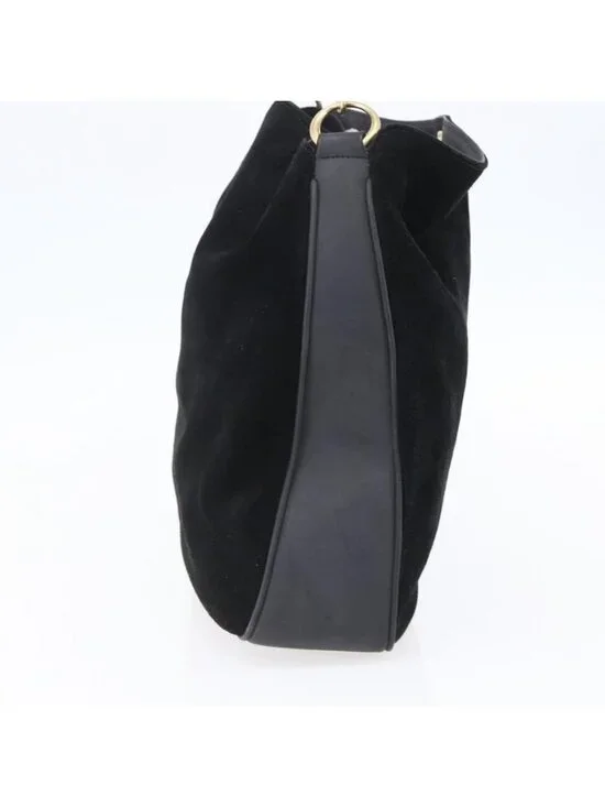 Authentic GUCCI Bamboo Shoulder Bag Suede Black Gold 001 1014 1577 - Picture 10 of 16